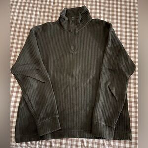 Zara Men's Army Green Ribbed Zip-Up Sweater